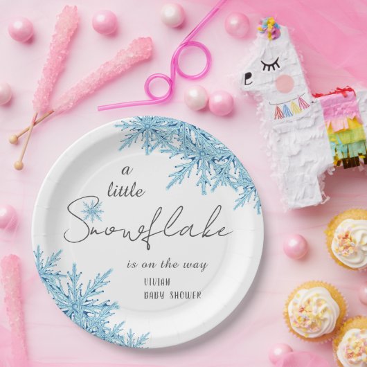Elegant Winter Blue Little Snowflake Baby Dusche Pappteller (Party)