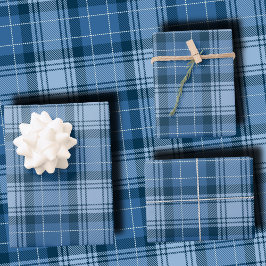 Elegant Winter Blue Tartan Plaid Gender-Neutral Geschenkpapier Set