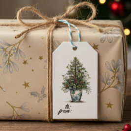 Elegant Winter Botanical Gift Tag with Pine Tree Geschenkanhänger