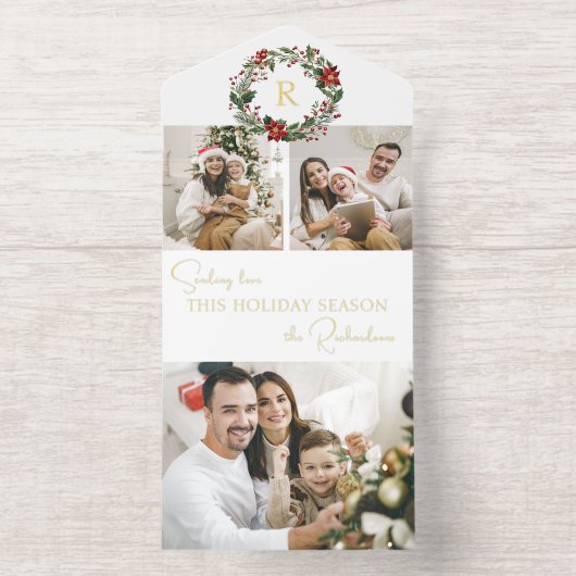 Elegant Winter Botanical Wreath 2-Photo Foil All-in-One-Einladung (Innenseite)