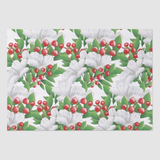Elegant Winter Bouquet White Green Floral Seidenpapier (Vorderseite)
