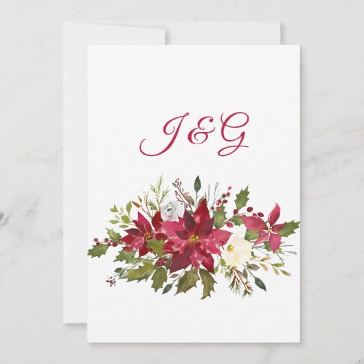 Elegant Winter Burgund Poinsettia Hochzeit Einladung (Rückseite)