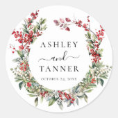 Elegant Winter Christmas Floral Wedding Runder Aufkleber (Vorderseite)