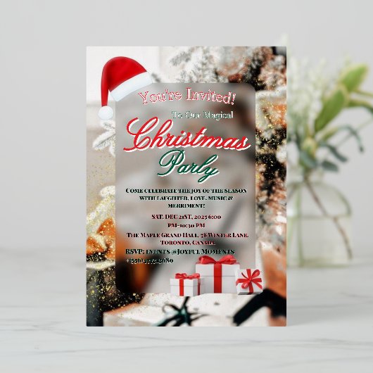 Elegant Winter Christmas Party Invitation Folieneinladung (Stehend vorne)