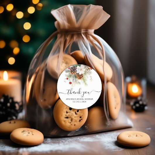 Elegant Winter Evergreen Brautparty Vielen Dank Runder Aufkleber
