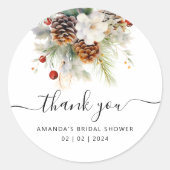 Elegant Winter Evergreen Brautparty Vielen Dank Runder Aufkleber (Vorderseite)
