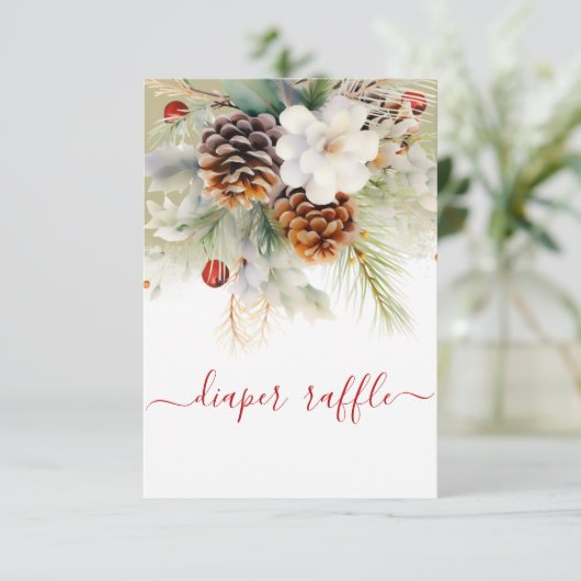Elegant Winter Evergreen Diaper Raffle Begleitkarte (Stehend Vorderseite)