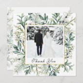 Elegant Winter Evergreen Eucalyptus Foto Wedding Dankeskarte (Vorne/Hinten)