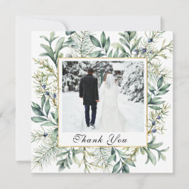Elegant Winter Evergreen Eucalyptus Foto Wedding Dankeskarte