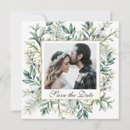 Elegant Winter Evergreen Eucalyptus Foto Wedding Save The Date