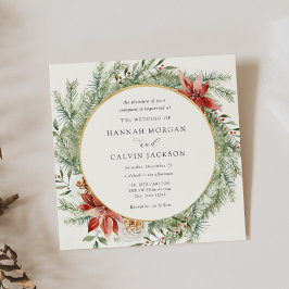 Elegant Winter Evergreen Poinsettia Wedding Einladung