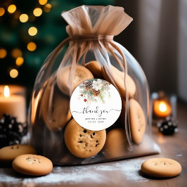 Elegant Winter Evergreen Wedding Vielen Dank Runder Aufkleber