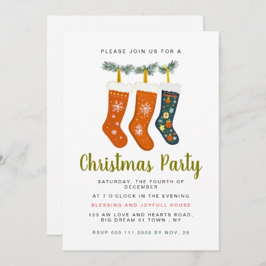 Elegant Winter Festive Clothesline Christmas Party Einladung (Vorne/Hinten)