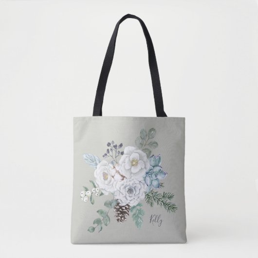 Elegant Winter Floral Botanical Bouquet Bridesmaid Tasche (Vorderseite)