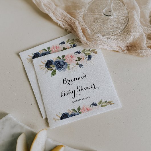 Elegant Winter Floral Calligraphy Baby Shower Serviette
