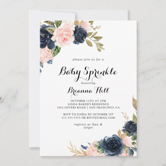 Elegant Winter Floral Calligraphy Baby Sprinkle Einladung (Vorderseite)