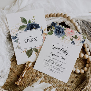 Elegant Winter Floral Calligraphy Grad Party Einladung