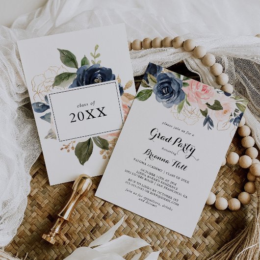 Elegant Winter Floral Calligraphy Grad Party Einladung