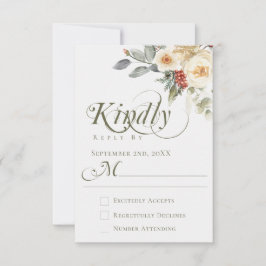 Elegant Winter Floral Calligraphy Script Wedding RSVP Karte