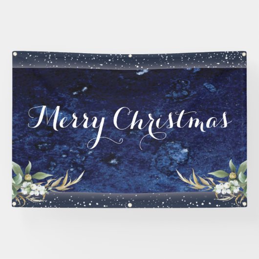 Elegant Winter Floral Frohe Weihnachten Banner (Horizontal)