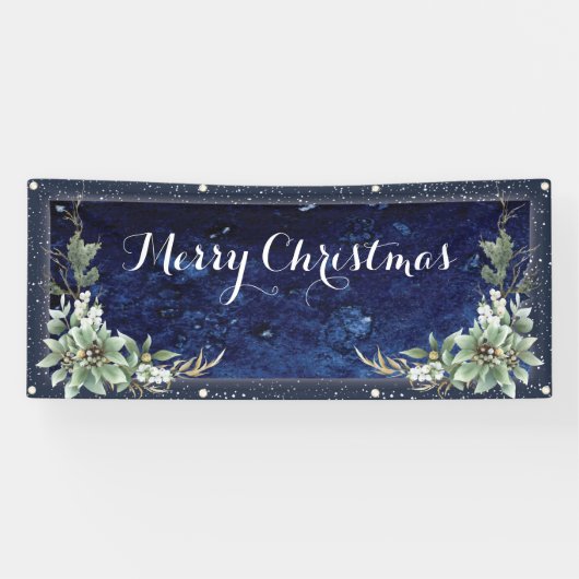 Elegant Winter Floral Frohe Weihnachten Banner (Horizontal)