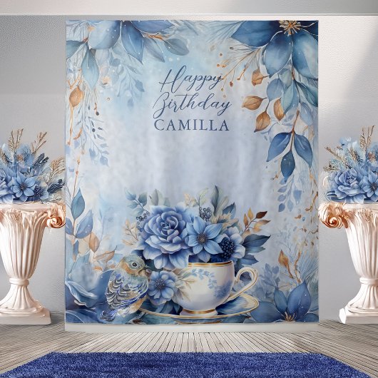 Elegant Winter Floral Teacup Birthday Par-Tea Wandteppich