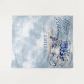 Elegant Winter Floral Teacup Happy Birthday Wandteppich (Vorderseite (Horizontal))