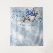 Elegant Winter Floral Teacup Happy Birthday Wandteppich (Vorderseite)