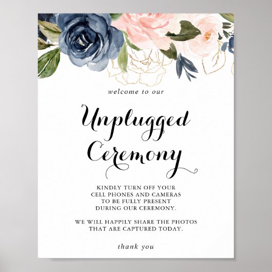 Elegant Winter Floral Unplugged Zeremony Sign Poster (Vorne)