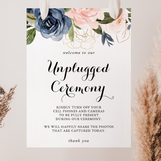 Elegant Winter Floral Unplugged Zeremony Sign Poster