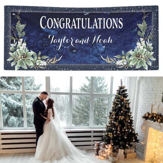 Elegant Winter Floral Wedding Herzlichen Glückwuns Banner