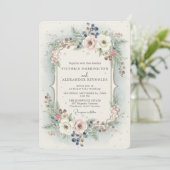 Elegant Winter Floral Wedding Invitation Einladung (Stehend Vorderseite)