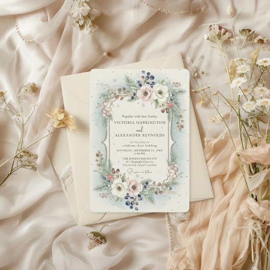 Elegant Winter Floral Wedding Invitation Einladung