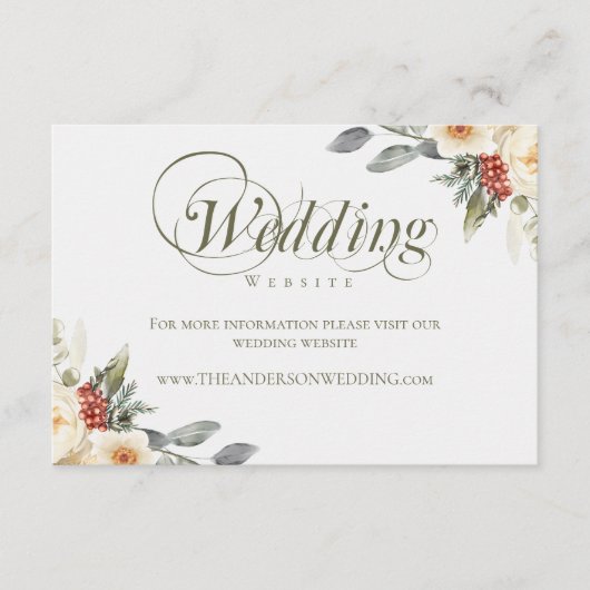 Elegant Winter Floral Wedding Website Begleitkarte (Vorderseite)