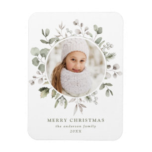 Elegant Winter Foliage and Snowberries Photo Magnet