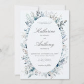 Elegant Winter Foliage Boho Frame Blue Wedding Einladung (Vorderseite)
