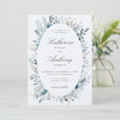 Elegant Winter Foliage Boho Frame Blue Wedding Einladung (Stehend Vorderseite)