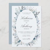 Elegant Winter Foliage Boho Frame Blue Wedding Einladung (Vorne/Hinten)