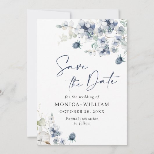 Elegant Winter Foliage Boho Hochzeit retten das Da Save The Date (Vorderseite)