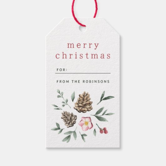 Elegant Winter Foliage Frohe Weihnachten Geschenkanhänger (Vorderseite)