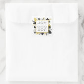 Elegant Winter Foliage JOY Weihnachten Quadratischer Aufkleber (Tasche)