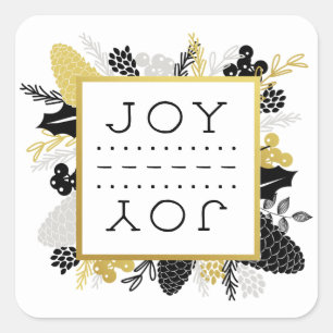 Elegant Winter Foliage JOY Weihnachten Quadratischer Aufkleber