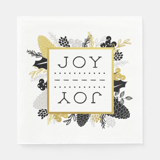 Elegant Winter Foliage JOY Weihnachten Serviette (Vorderseite)