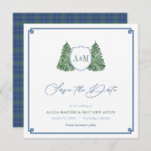 Elegant Winter Forest Wedding Monogram Tartan Save The Date (Vorne/Hinten)