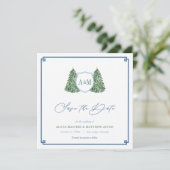 Elegant Winter Forest Wedding Monogram Tartan Save The Date (Stehend Vorderseite)