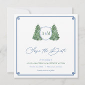 Elegant Winter Forest Wedding Monogram Tartan Save The Date (Vorderseite)