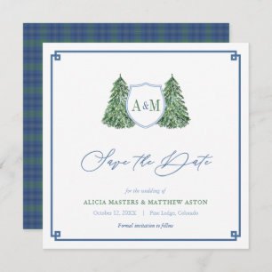 Elegant Winter Forest Wedding Monogram Tartan Save The Date