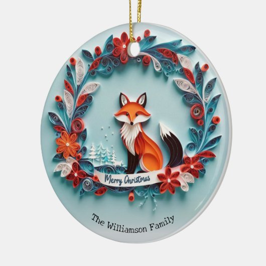 Elegant Winter Fox Nature Themed Frohe Weihnachten Keramik Ornament (Links)