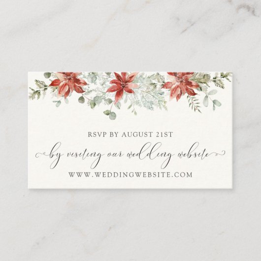 Elegant Winter Greenerity Wedding RSVP Online Card Begleitkarte (Vorderseite)