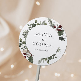 Elegant Winter Greenerity Wedding Runder Aufkleber